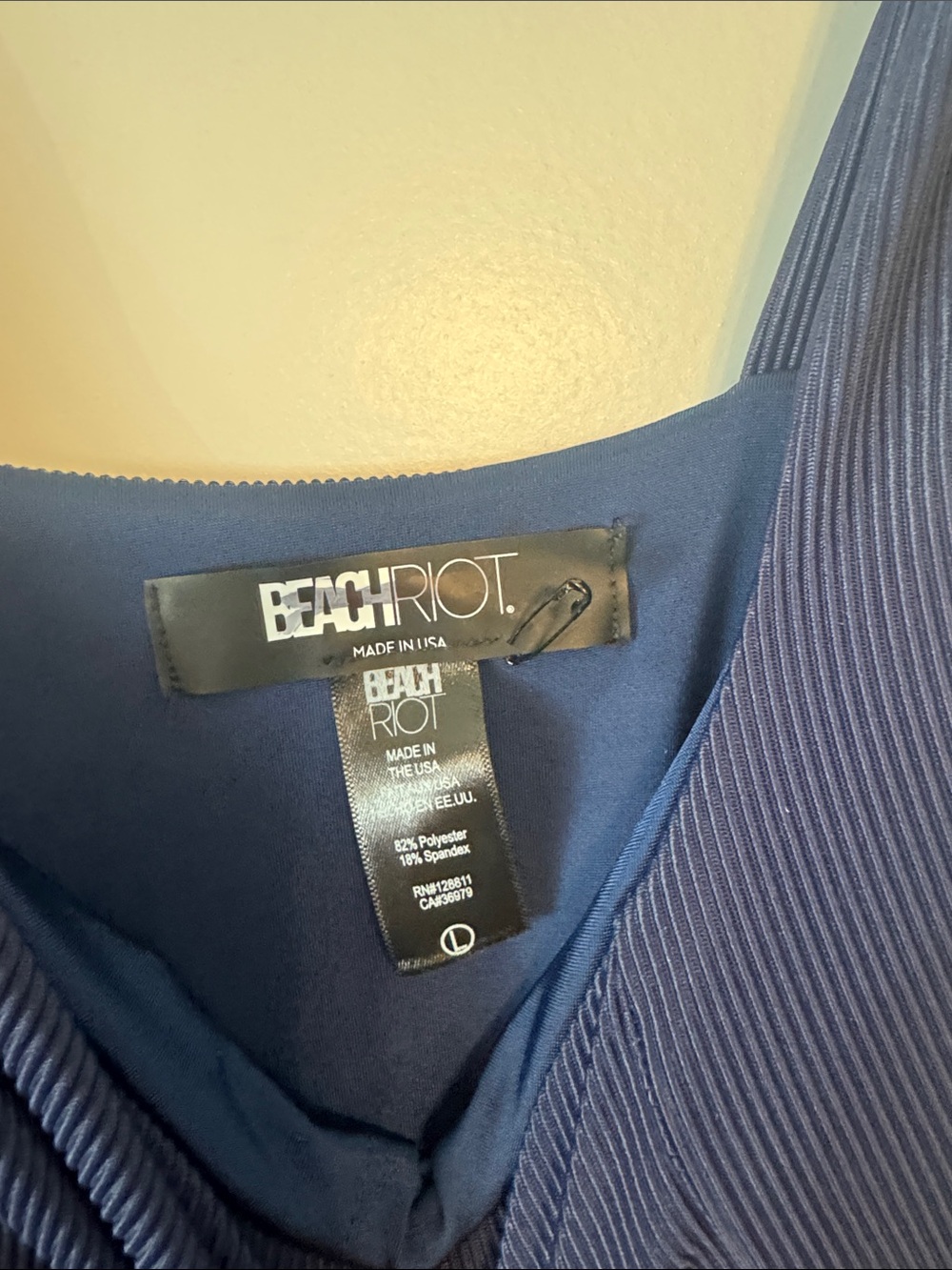 NWOT! Beach Riot Navy Ribbed Tie-Shoulder One-Piece - Picture 4 of 5